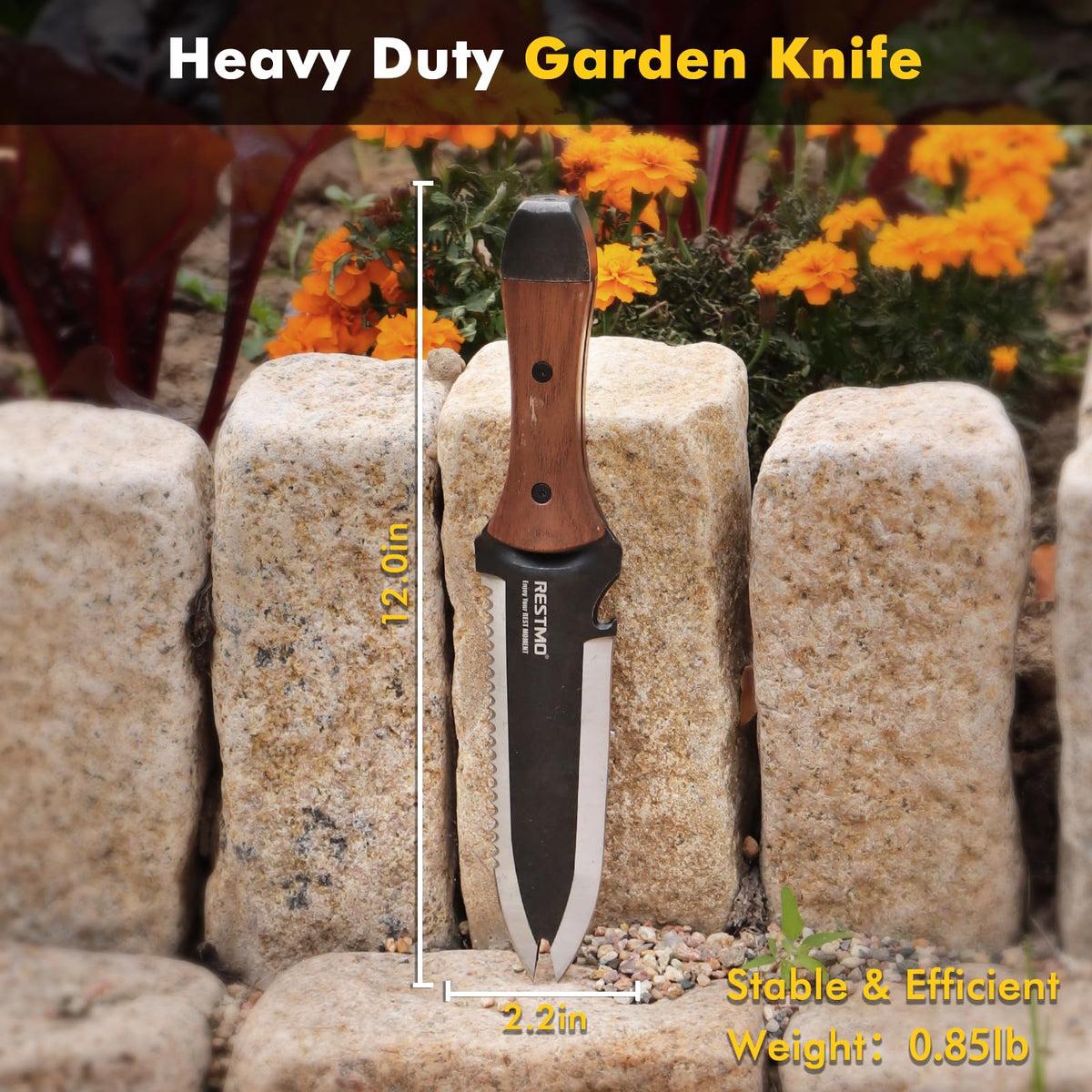 Restmo dual-tip design enables precise weed removal at root level.