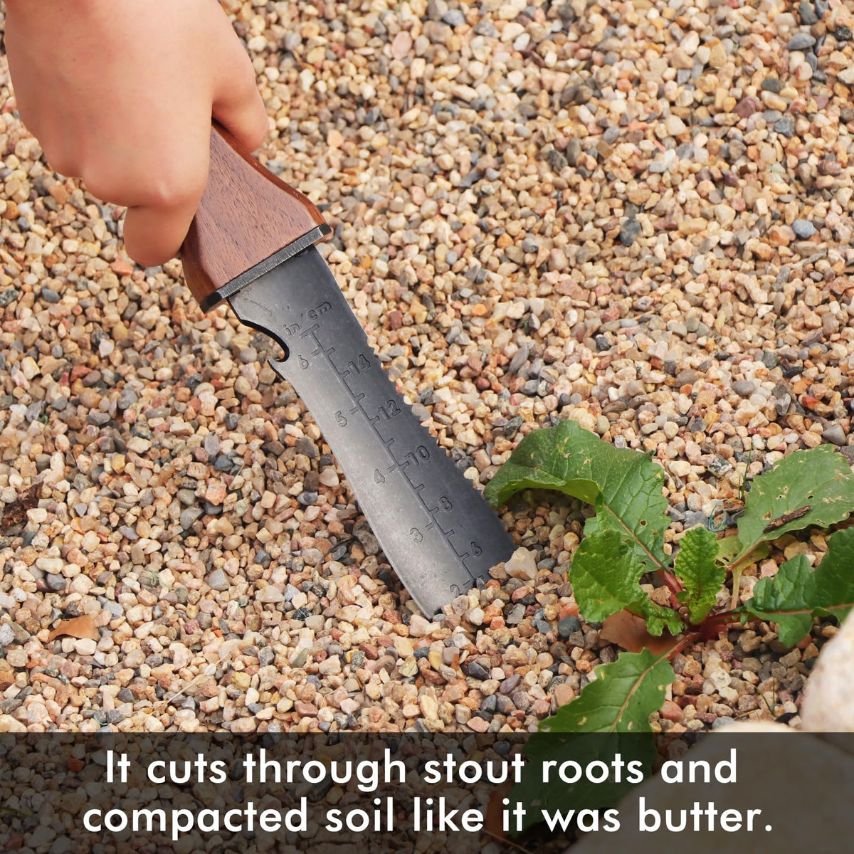 Full-tang construction of Restmo Hori Hori emphasizes durability for frequent work.