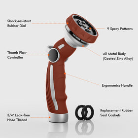 Restmo hose nozzle featuring thumb-control for precise watering