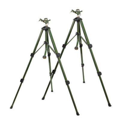 Restmo 2 Pack Tripod Base zinc impact sprinkler with 360° rotation for even irrigation.