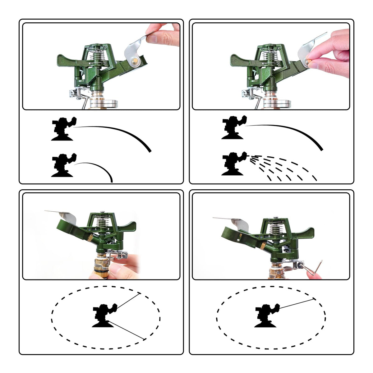 Restmo sprinkler on tripod demonstrates wide-area coverage across a lawn.