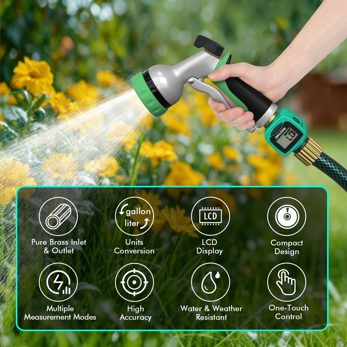 Restmo displays flow rate and consumption in real time.