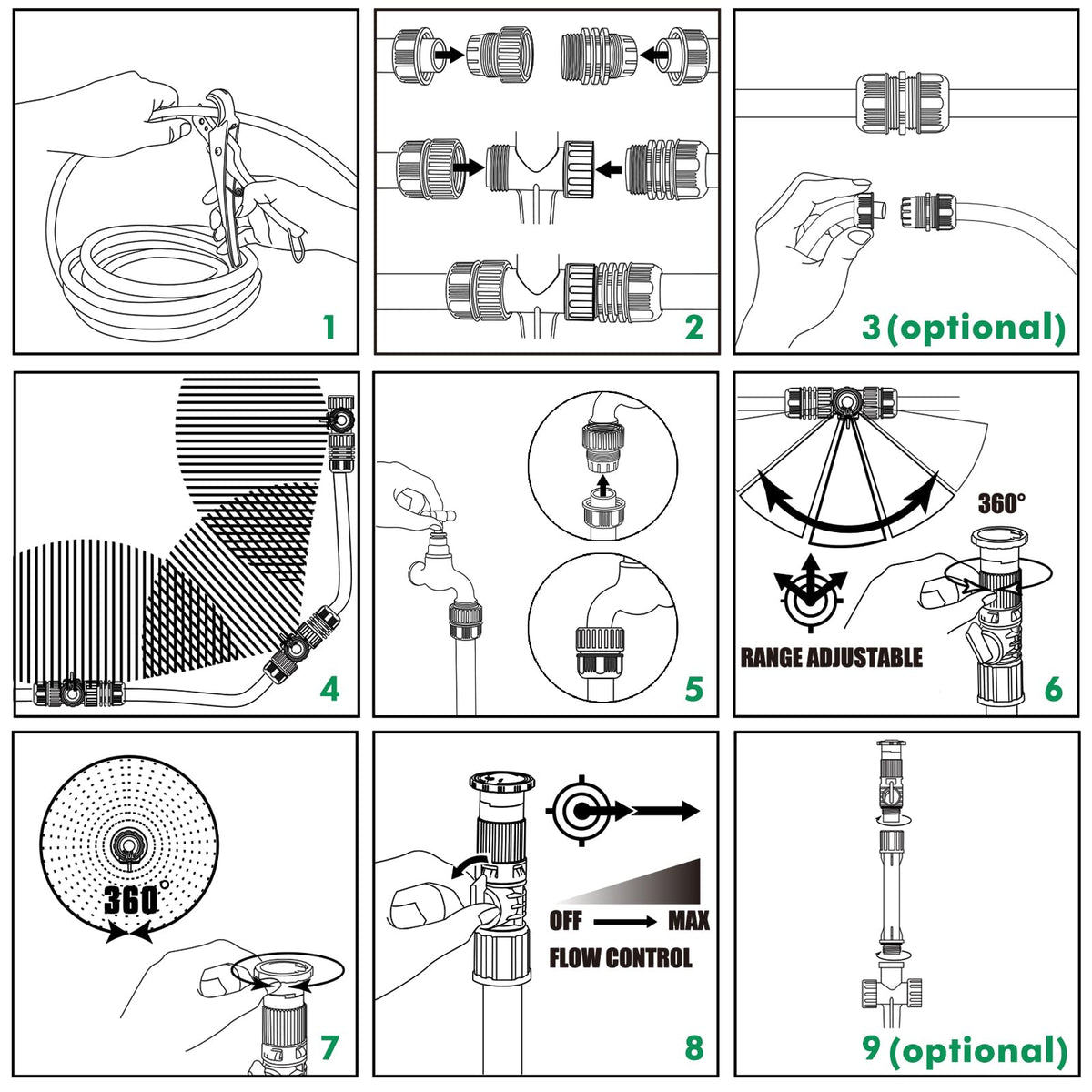 Restmo wide-coverage sprinkler system for lawns and beds