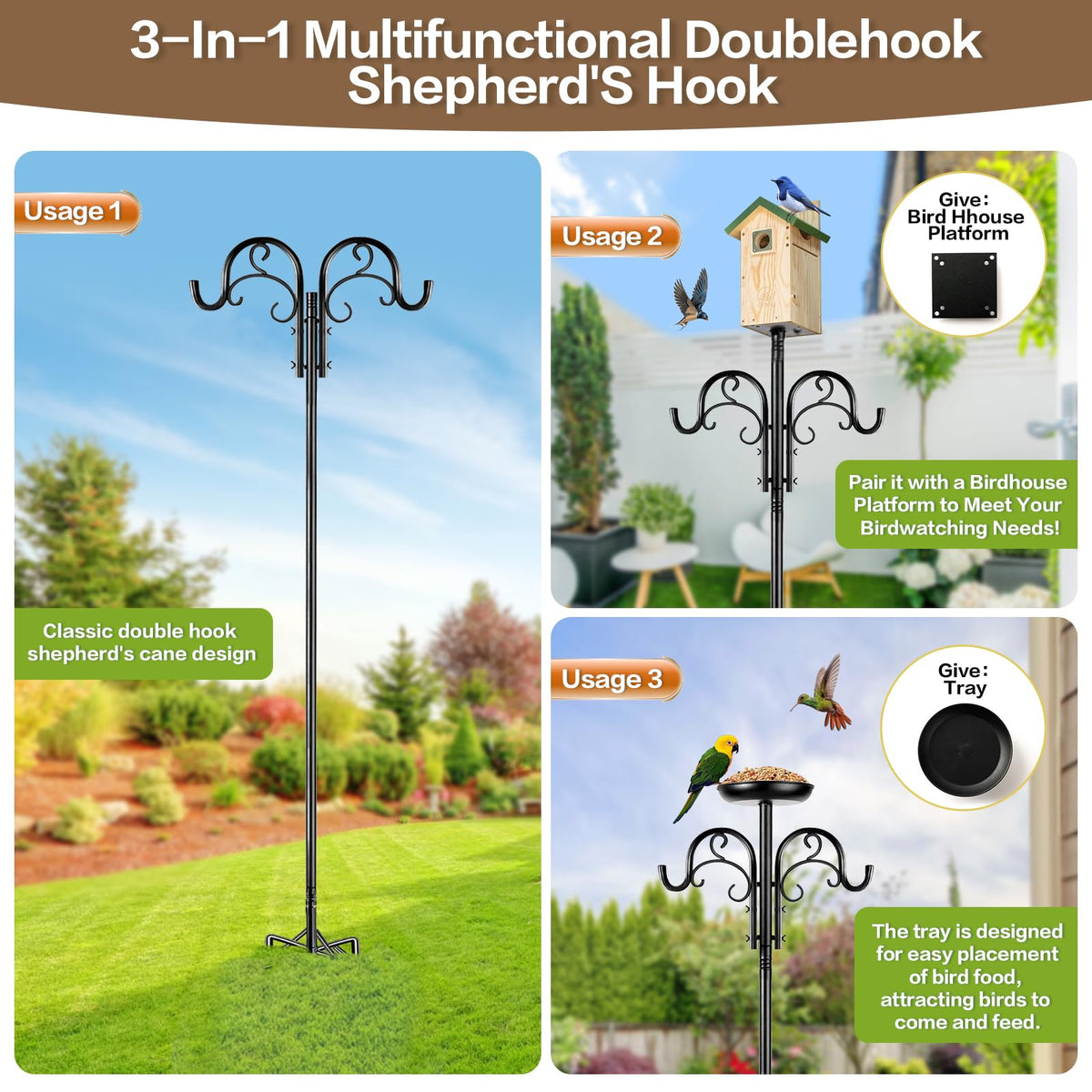 ReTang adjustable height 92-inch shepherd hook, quick height changes.