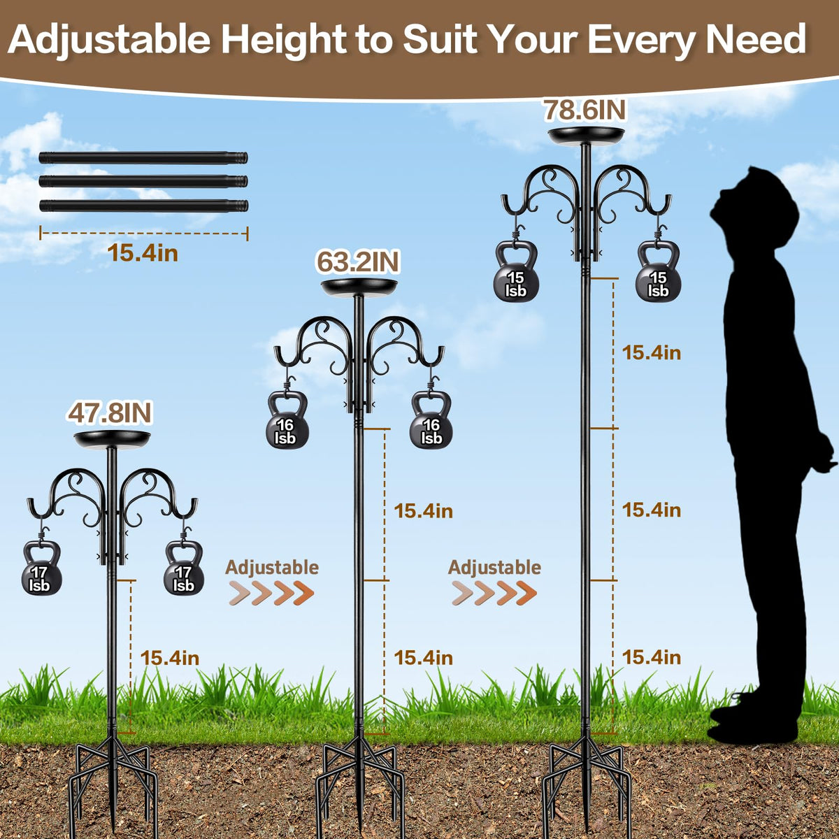 ReTang five-pronged base provides stable support on varied ground.