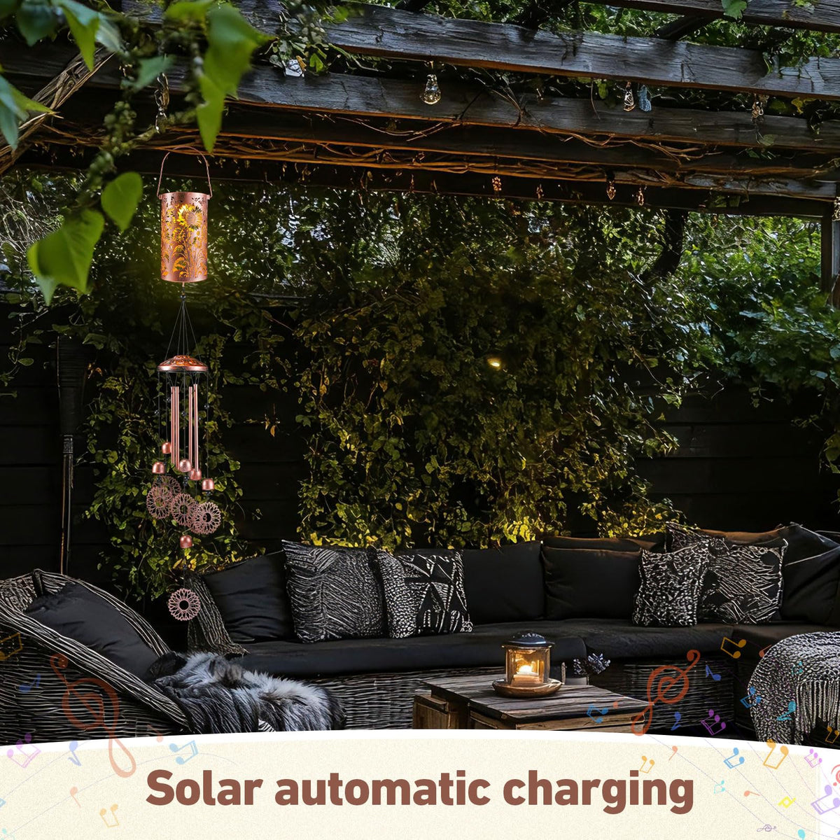Hanging near a doorway, Retisee chime welcomes guests with soft glow.