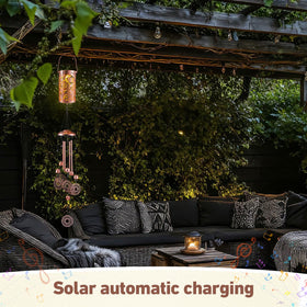 Hanging near a doorway, Retisee chime welcomes guests with soft glow.