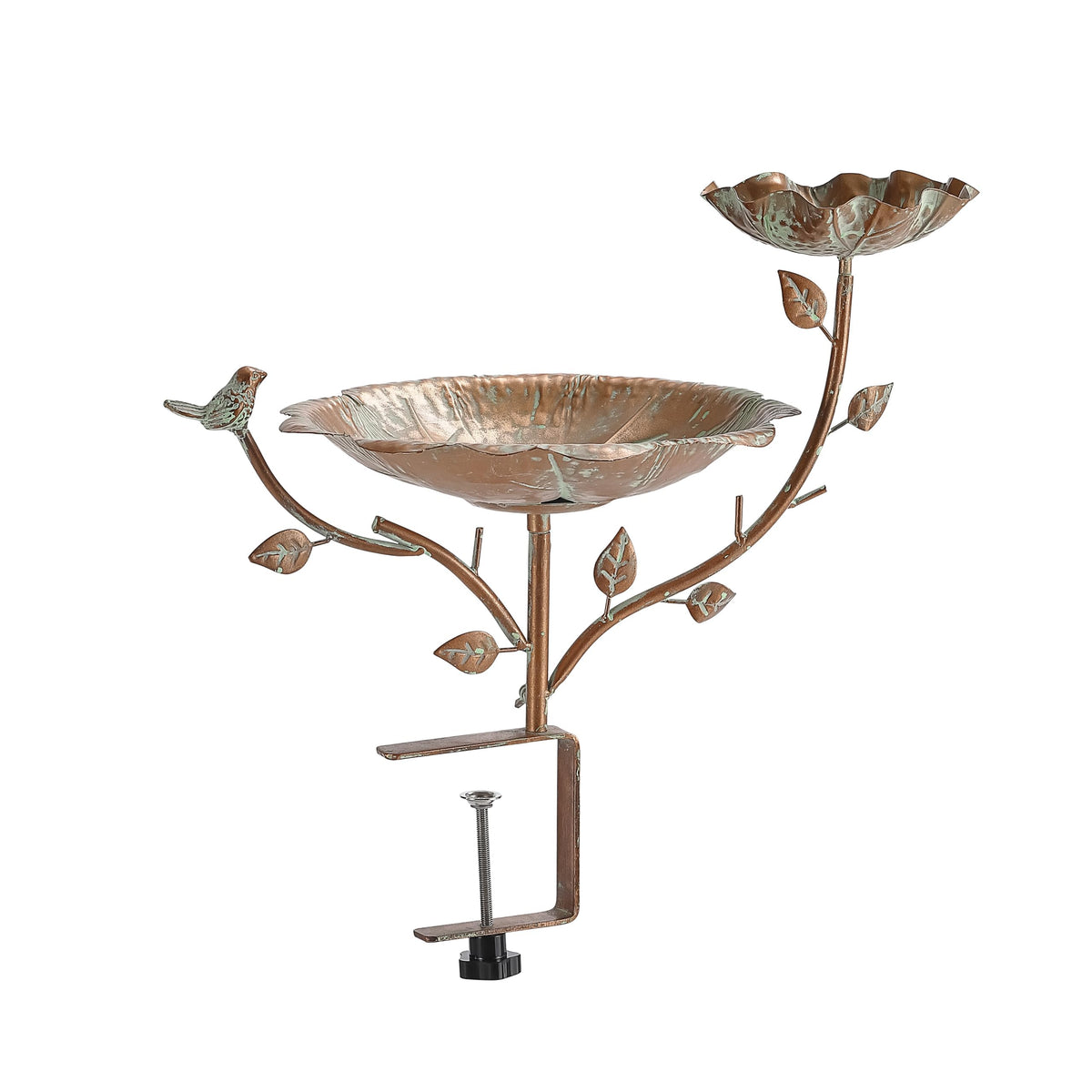 Retrome balcony bird bath rail-mounted design invites birds to visit.