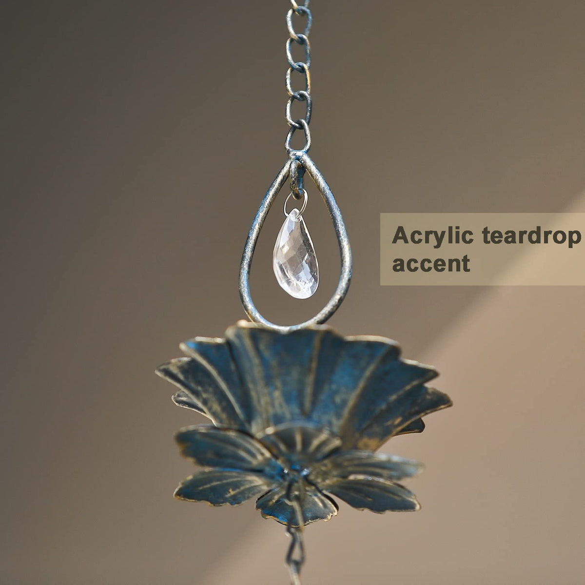 Retrome copper finish diamond droplets rain chain sparkle as water flows down gutters