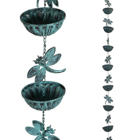 Retrome Dragonfly Rain Chain silhouette guiding water gracefully.