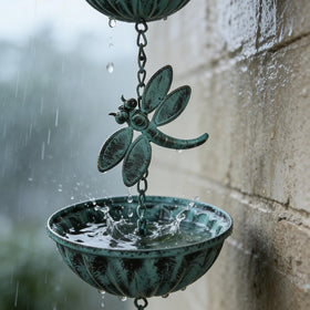 Retrome rain chain top hook offers easy hanging from overhead.
