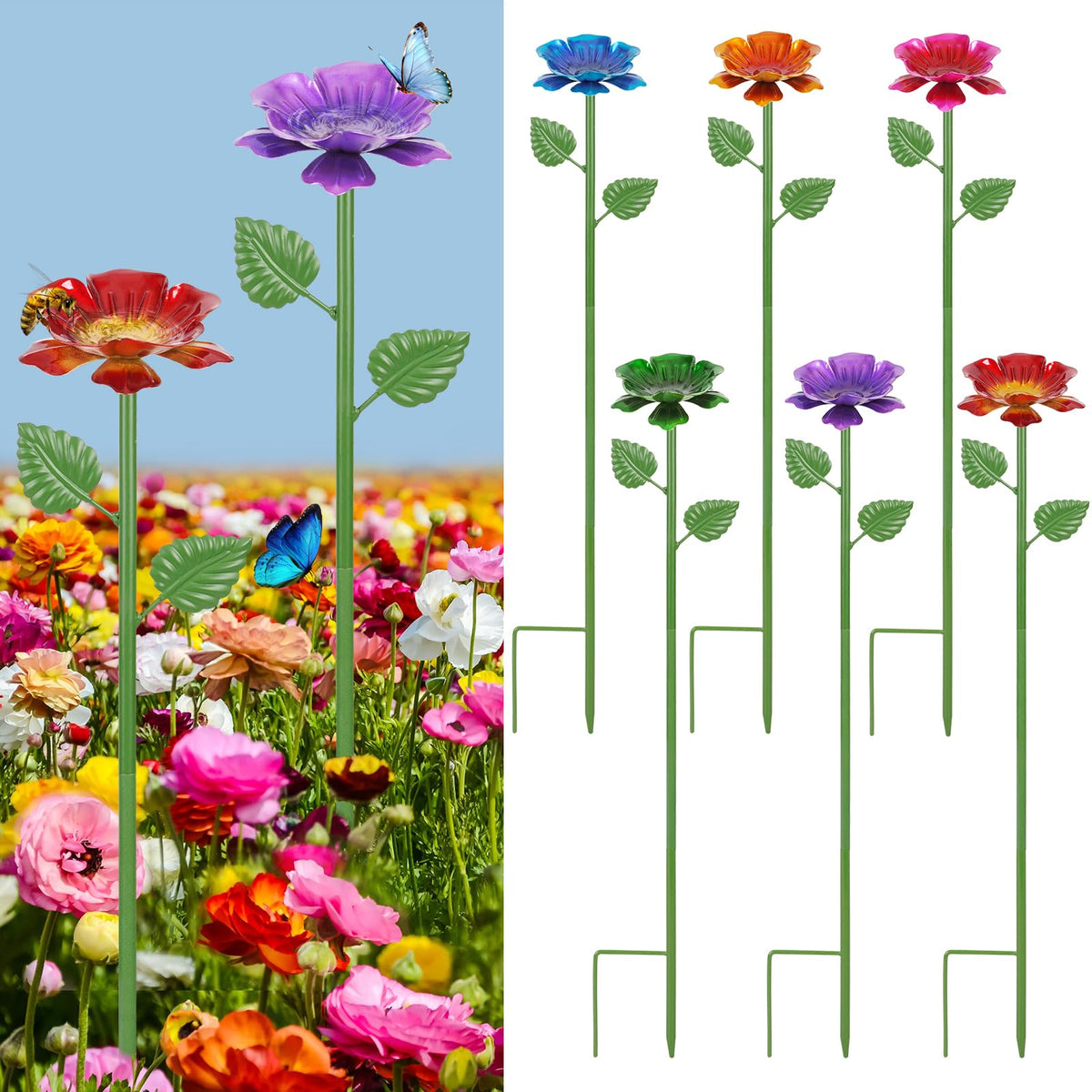 Retyion bee water station with flower design attracts pollinators and adds garden color.