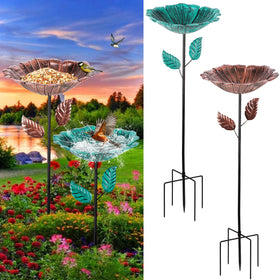 Retyion bird bath flower bowl in bronze green attracts birds to your garden.