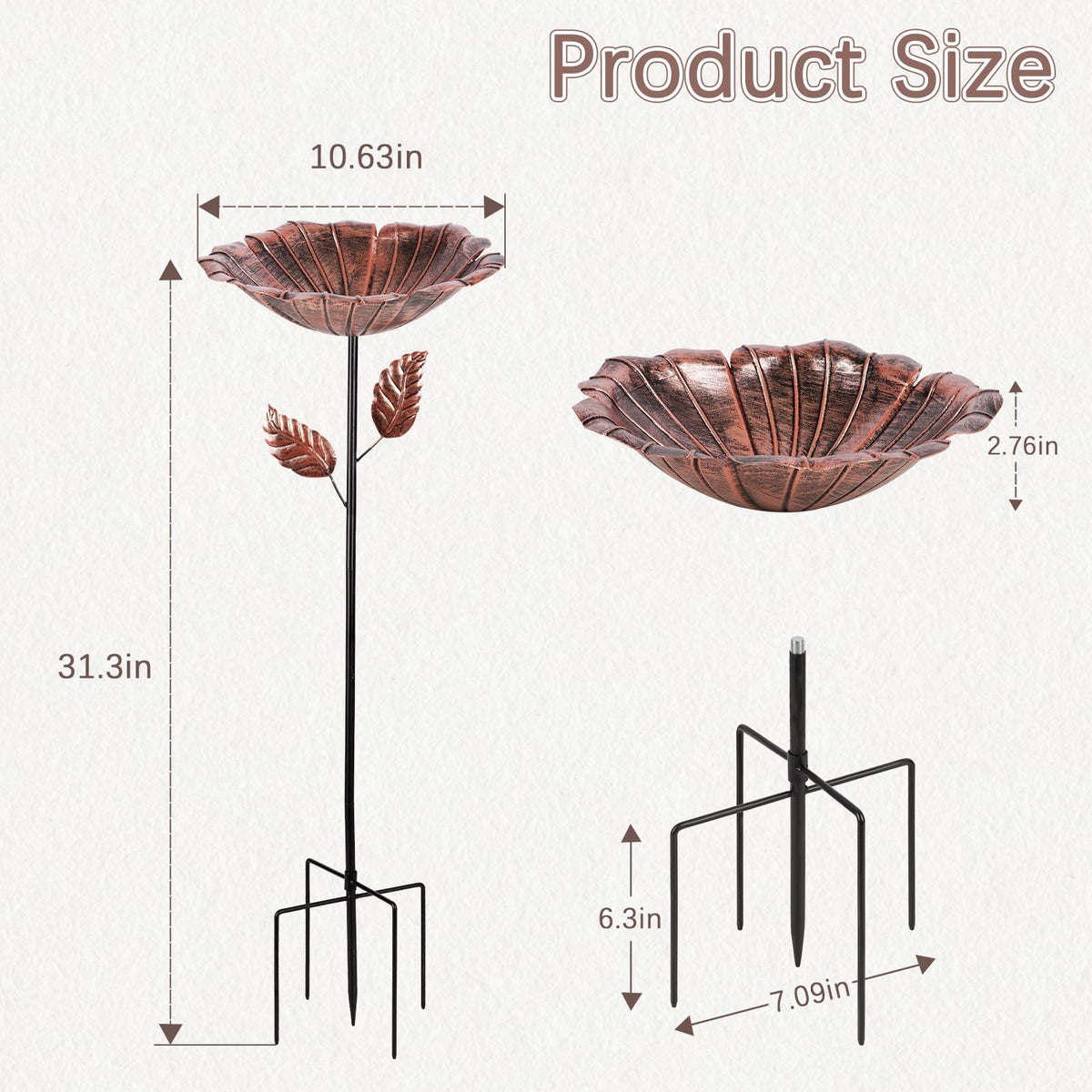 Retyion bird bath stake stand in bronze-green shade enhances curb appeal.