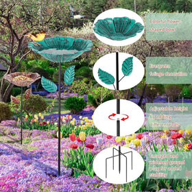 Retyion hummingbird bath with five stakes showcases floral garden decor.