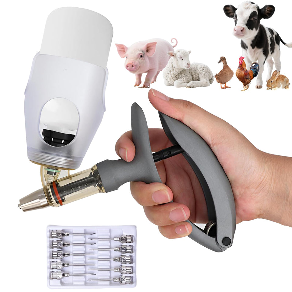 ReuVibk 5ML Livestock Syringe Gun with bottle attachment for efficient vaccination.