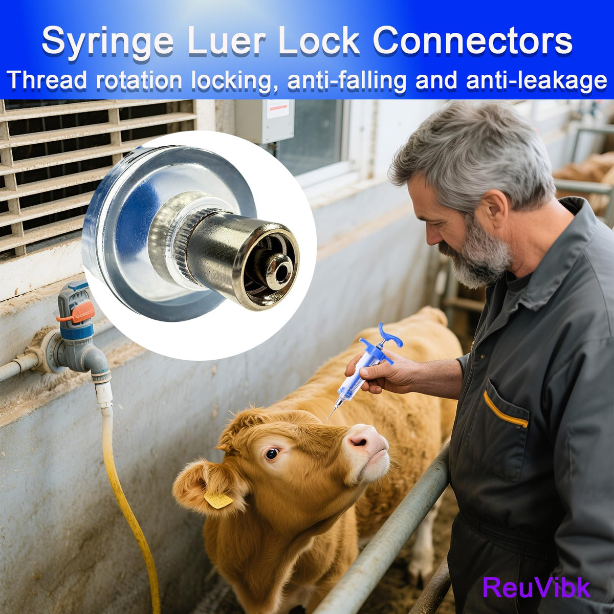 ReuVibk luer connection lock helps prevent leaks during administration.