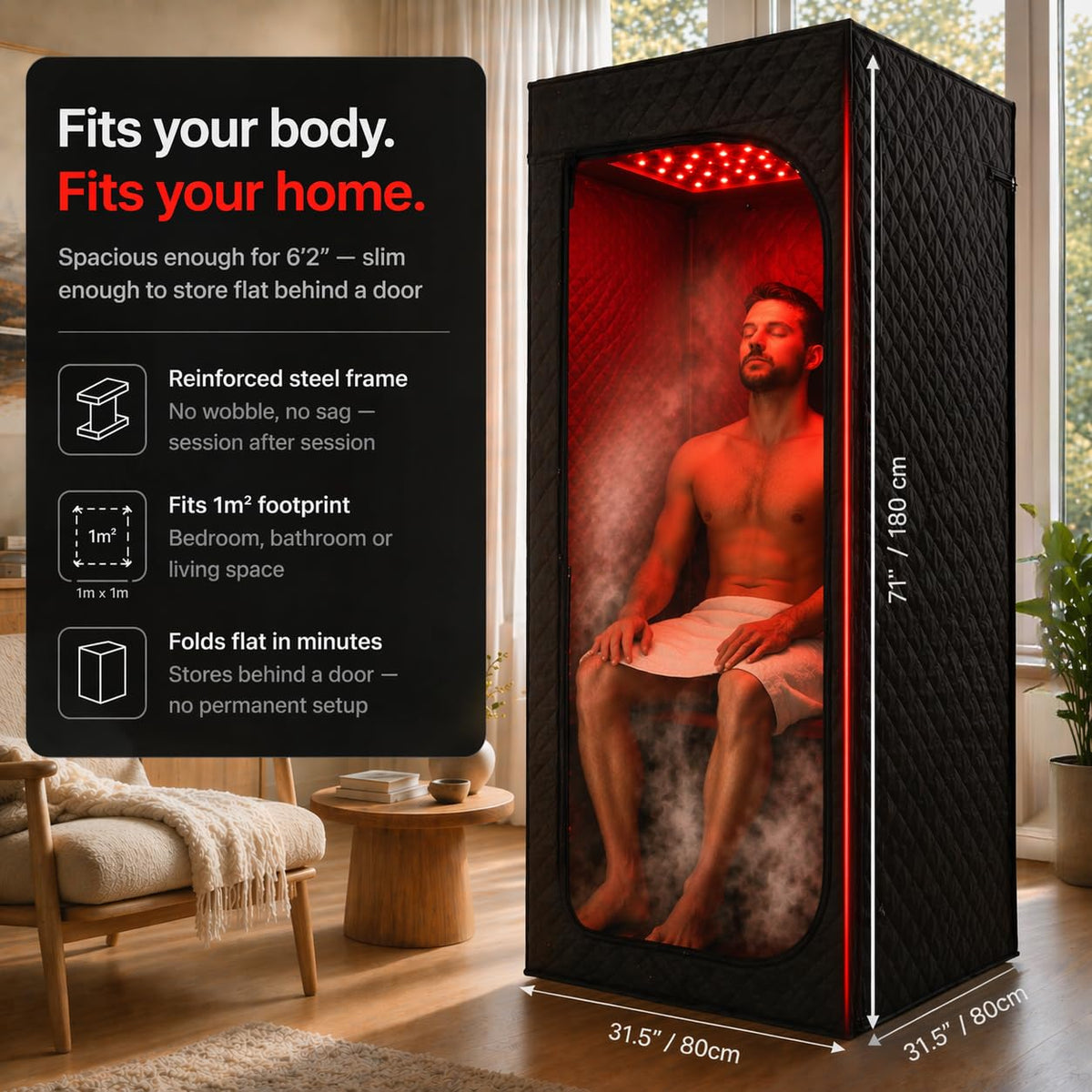 REVIIV red ambient LED lighting creates a relaxing spa mood.