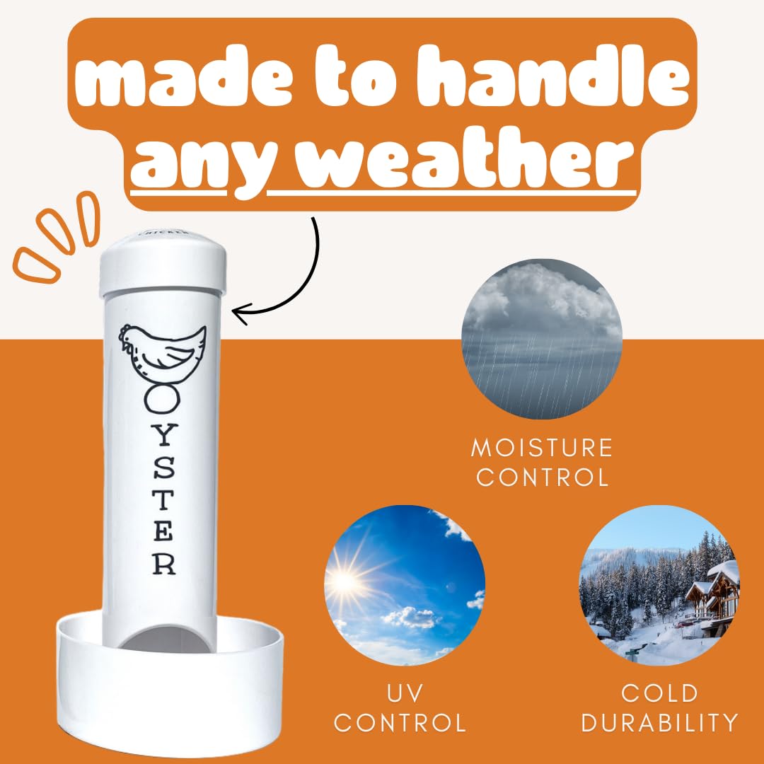 Revolutionary Chicken oyster shell feeder drainage holes keep shells dry in use.