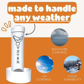Revolutionary Chicken oyster shell feeder drainage holes keep shells dry in use.
