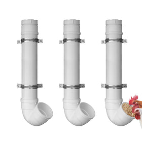 Rexwnadu PVC chicken feeder assembly demonstrates sturdy construction and easy setup to reduce waste.