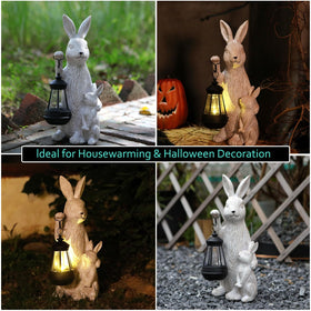 REYISO outdoor statue bunny enhances lawn with automatic sunset glow.
