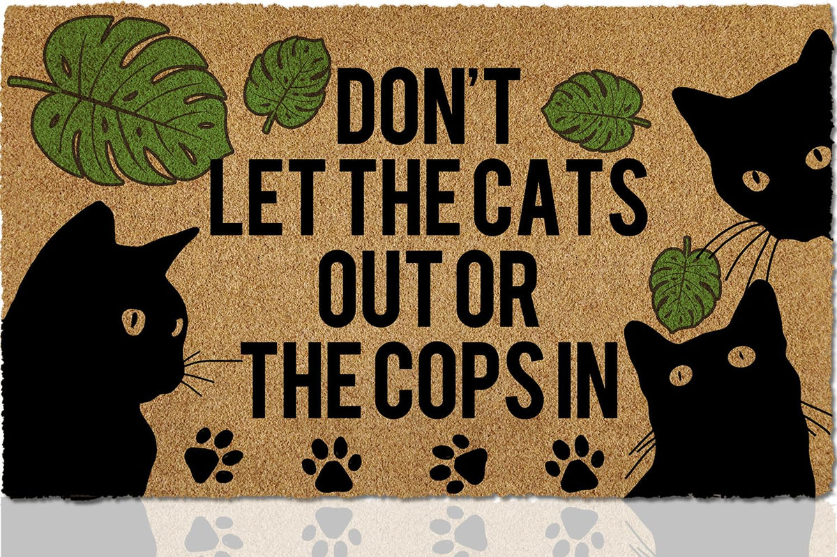 ReyloCG cat door mat welcome dont-let-the-cats-out front porch, durable no-shed surface for rainy days.