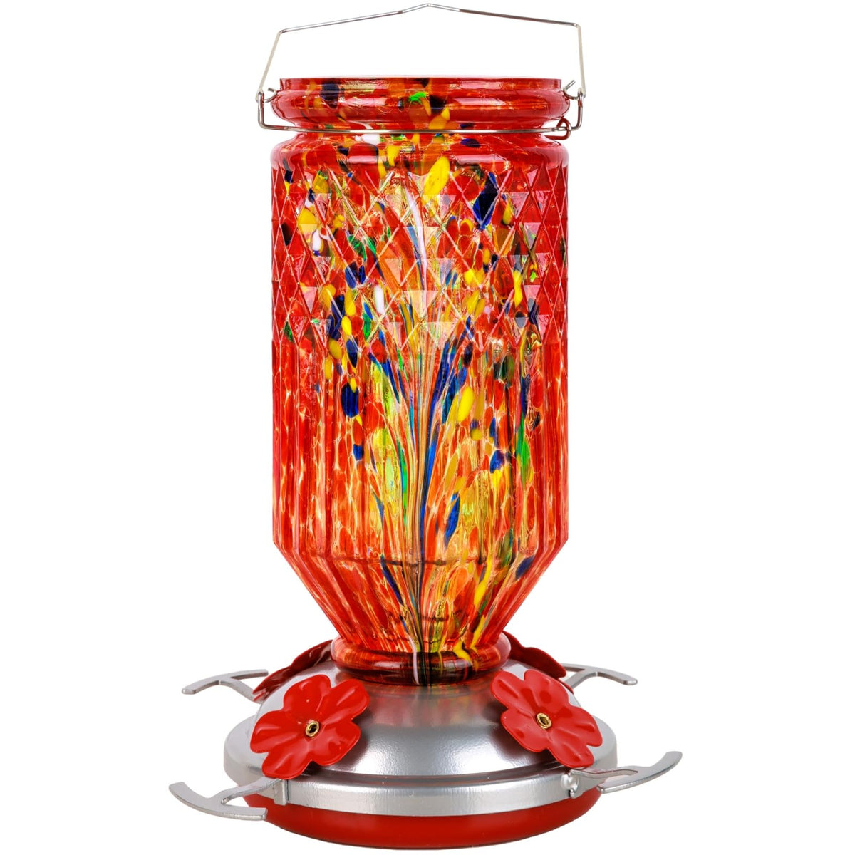 REZIPO hand blown glass hummingbird feeder in red attracts hummingbirds to your garden.