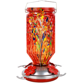 REZIPO hand blown glass hummingbird feeder in red attracts hummingbirds to your garden.