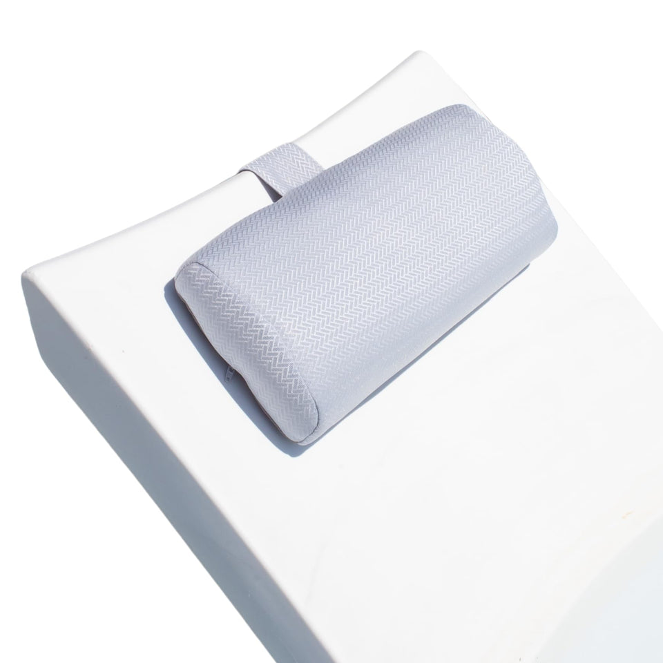 REZVANI Mountain Mist Headrest Pillow non-slip stability on poolside lounge.