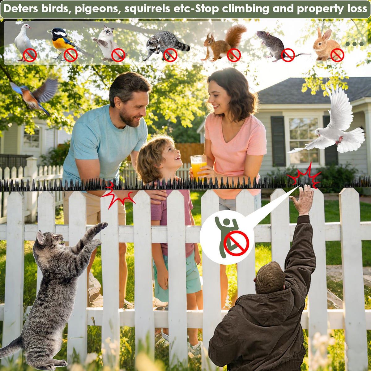 RGBRW anti-climb spikes guard a patio from climbing animals