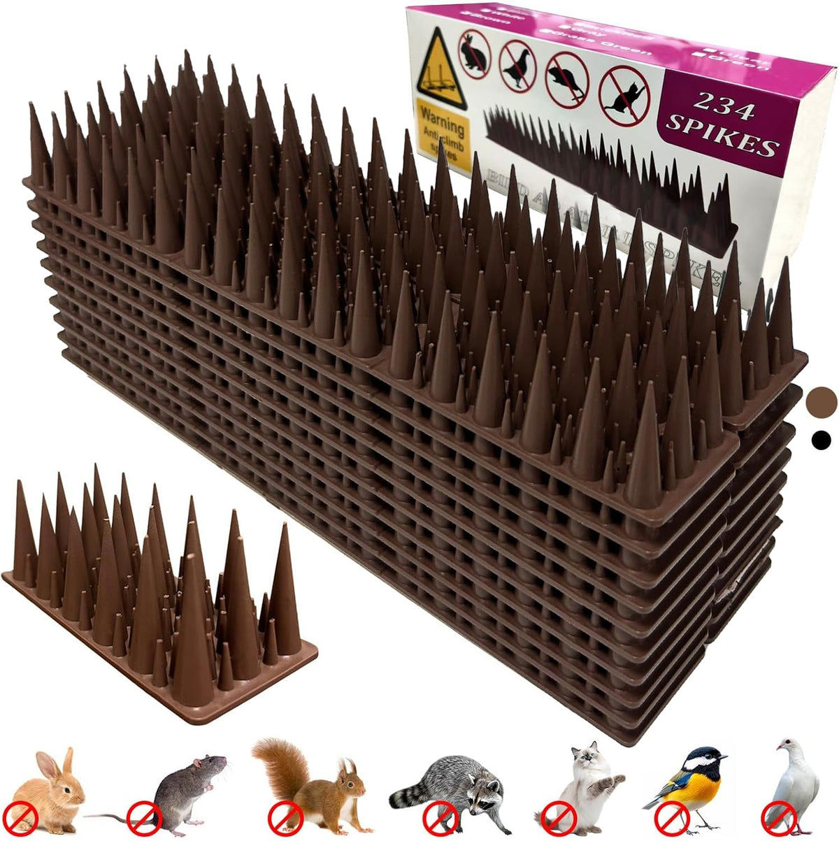 RGBRW plastic bird spikes on porch deter pigeons safely and effectively