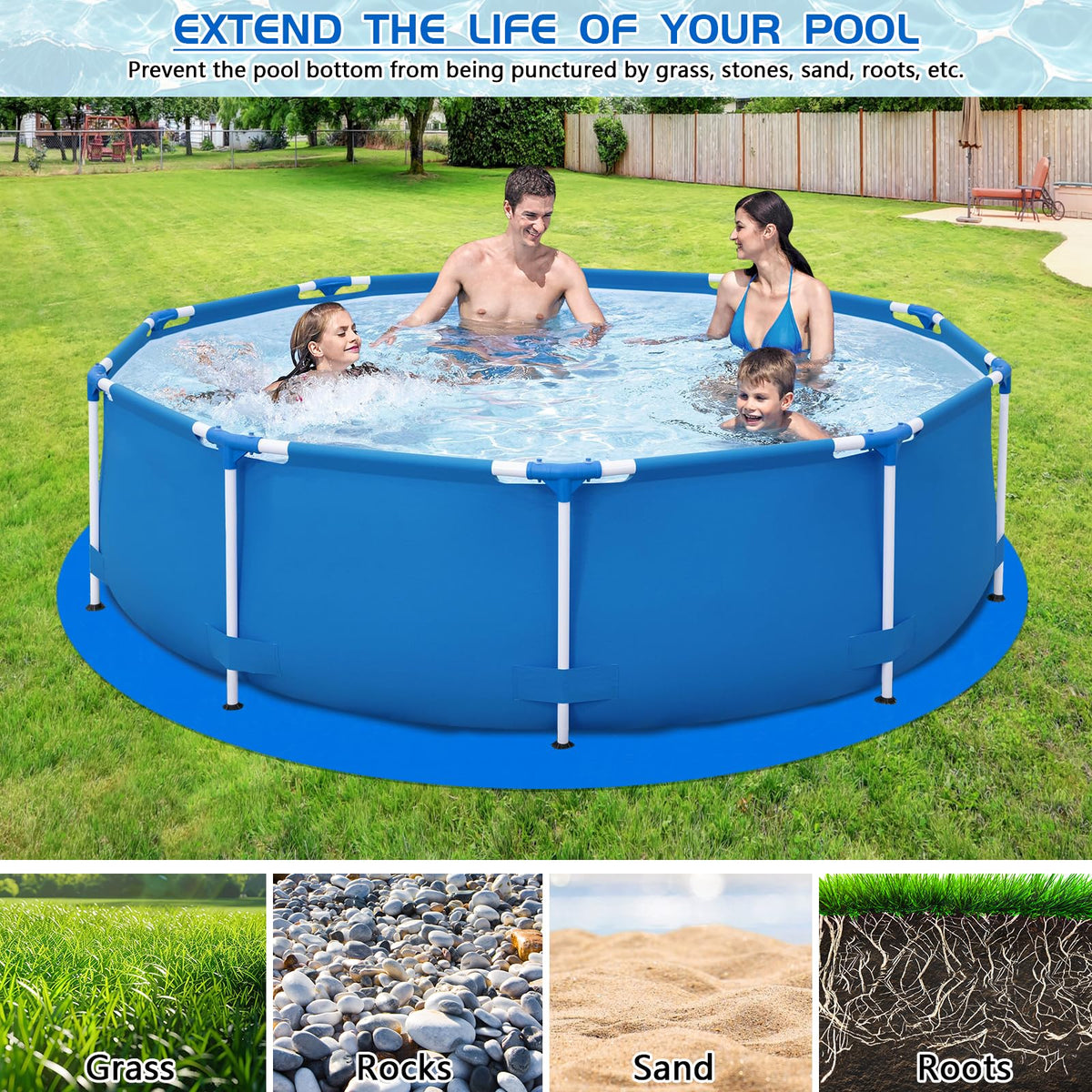RGJ 12ft pool liner pad corner grommets for secure setup.