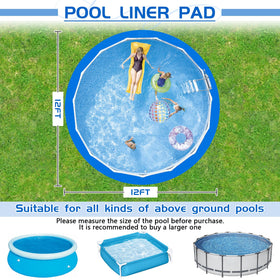 RGJ 12ft pool liner pad dual color design with blue front and orange back.
