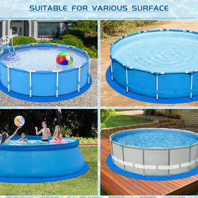 RGJ 12ft pool liner pad being rinsed for easy cleaning.