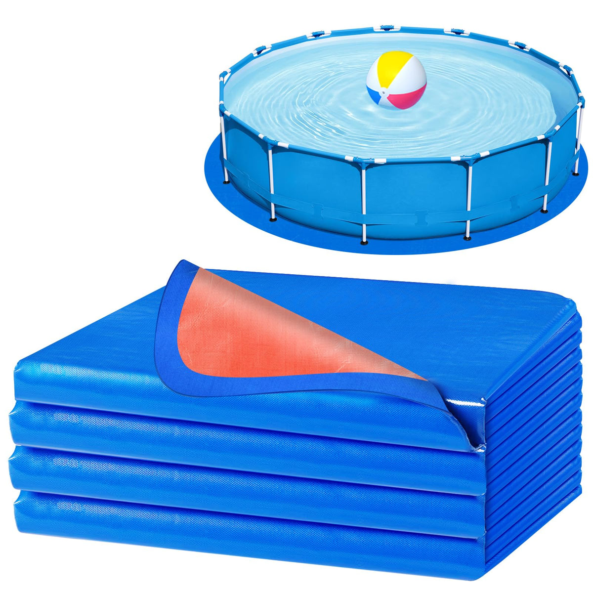 RGJ 12ft pool liner pad unfolded under a round pool for ground protection.