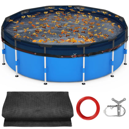 RGJ 21 ft pool leaf net cover overview, protects round pools from fall debris with easy setup.
