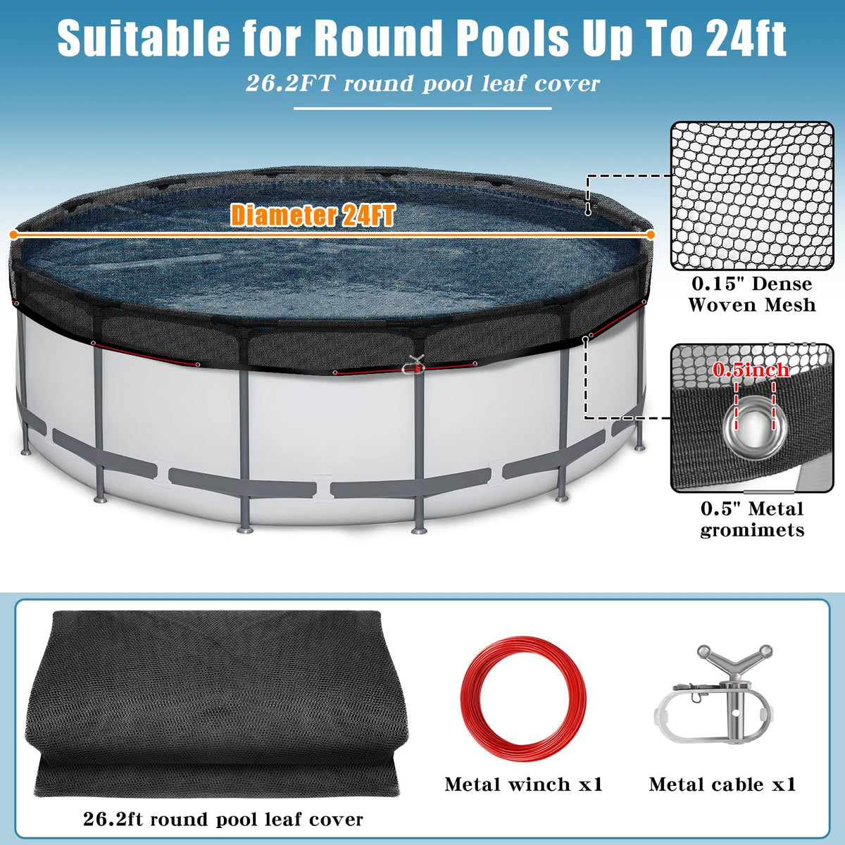 RGJ winch and cable setup secures the cover firmly even in windy conditions