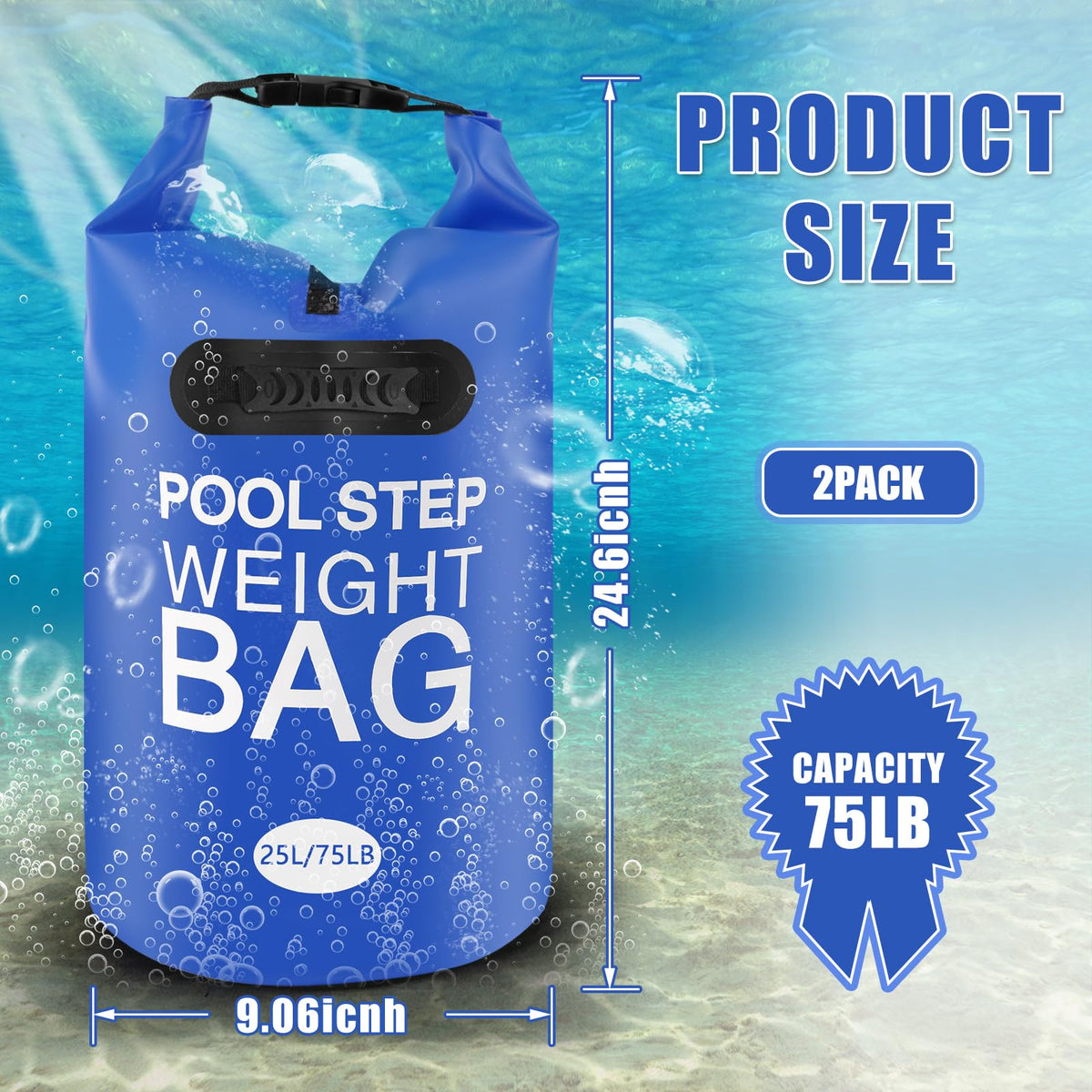 RGJ roll-top seal blue weights for pool stairs prevent leaks