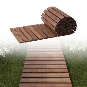RHINEINMIST 12FT straight wooden pathway shows durable, all-weather design for outdoor events.