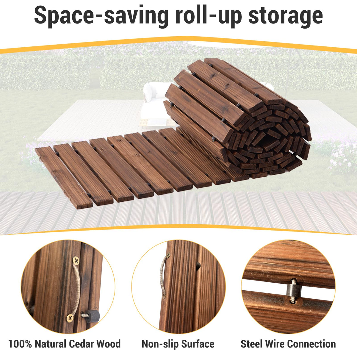 RHINEINMIST non-slip slats provide secure footing on wet or uneven surfaces.