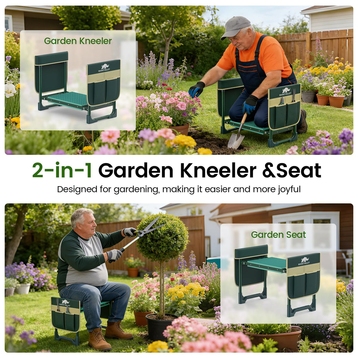 Rhino Valley kneeler with side bags keeps tools within reach