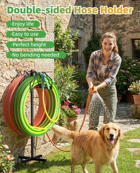 Rhino Valley Hose Holder with wide, tall curved hooks protects hoses from wear.
