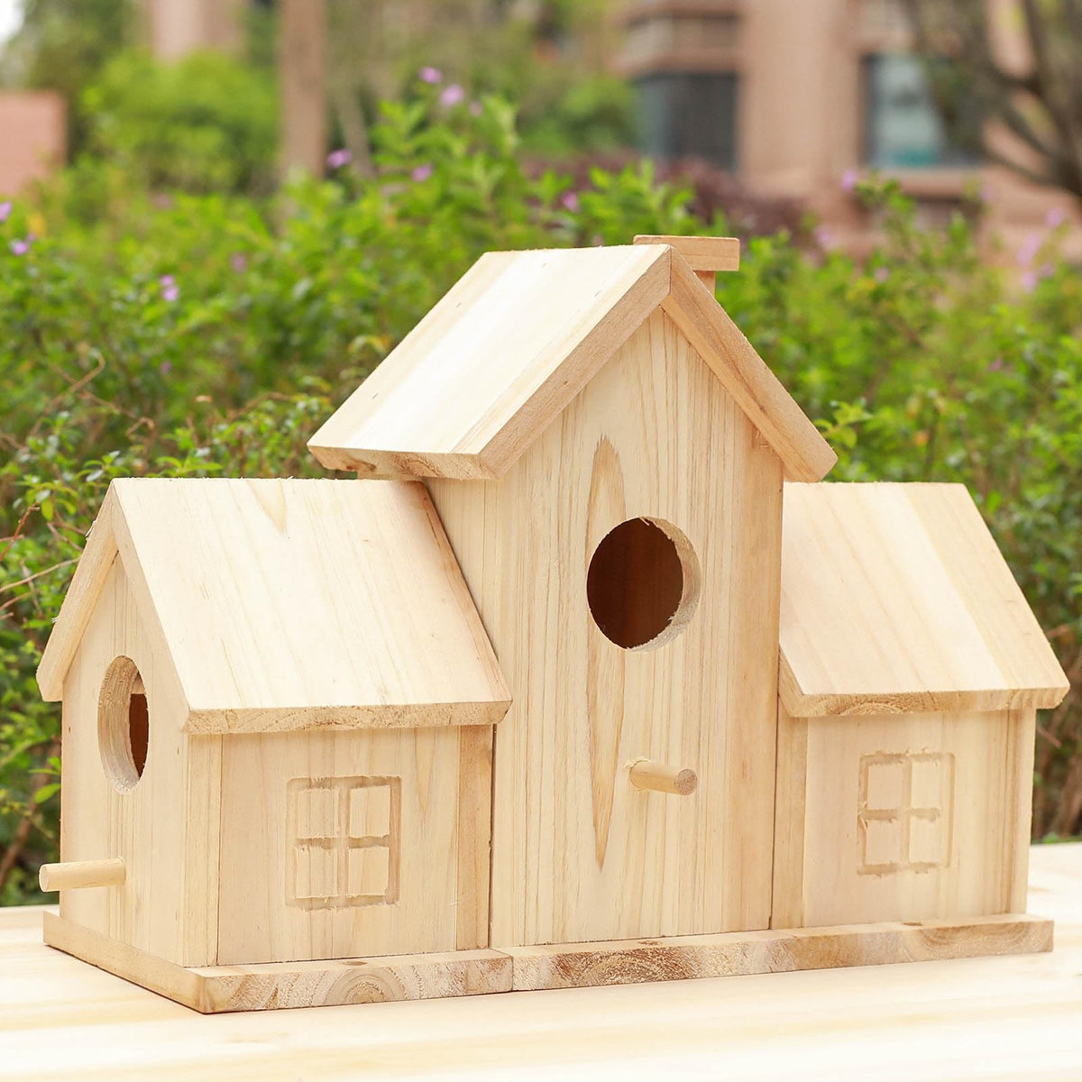 RHSLRL wooden bird house kit features a hinged roof for quick cleaning