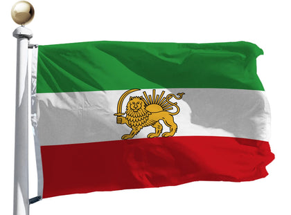 Rhungift double-sided Persian Iran flag 3x5 ft, front view with Lion Sun emblem and vibrant colors.