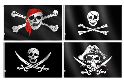 Rhungift pirate dead man's chest flag displayed outdoors on a sturdy pole for lasting color.