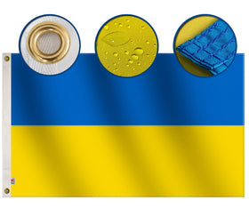 Rhungift Ukraine flag 3x5ft front view in durable nylon for outdoor display.