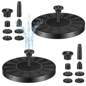 Riakrum 2-pack solar bird bath pumps powering a serene fountain in bright sun