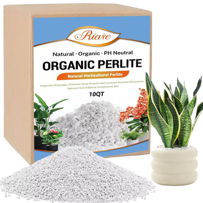 Riare 10-quarts organic perlite bag improves soil aeration and moisture balance.