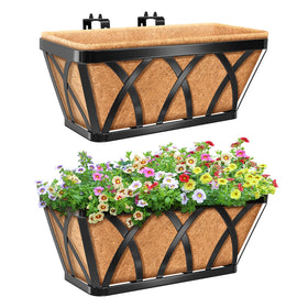 Riare 2-pack 16-inch railing planters mounted on a window box for vibrant balcony flowers.